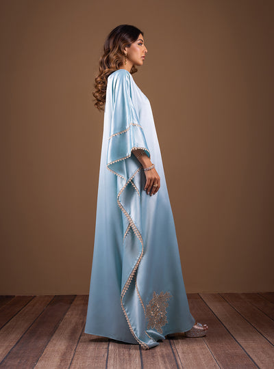Zainab Chottani | The Kaftan Edit | Aqua Blossom - Formal Dress - available at Maria Faisal in UK and USA.