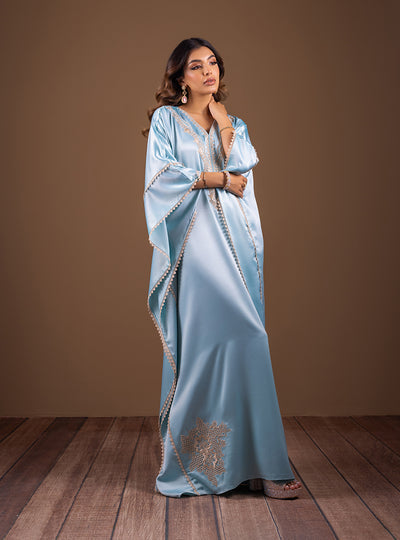 Zainab Chottani | The Kaftan Edit | Aqua Blossom - Formal Dress - available at Maria Faisal in UK and USA.