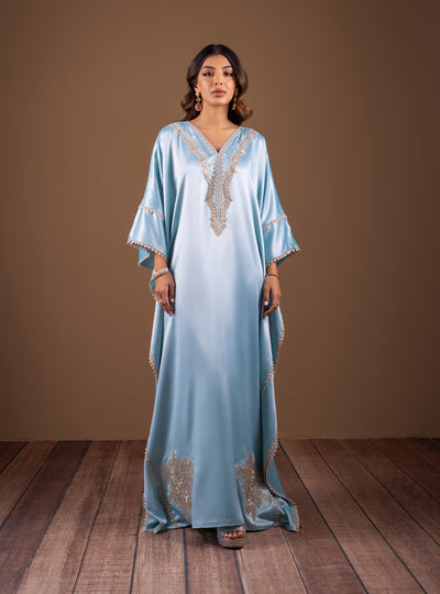 Zainab Chottani | The Kaftan Edit | Aqua Blossom - Formal Dress - available at Maria Faisal in UK and USA.