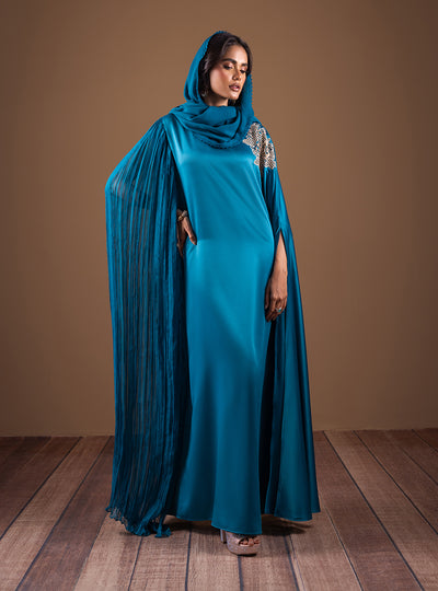 Zainab Chottani | The Kaftan Edit | Teal Waves - Formal Dress - available at Maria Faisal in UK and USA.