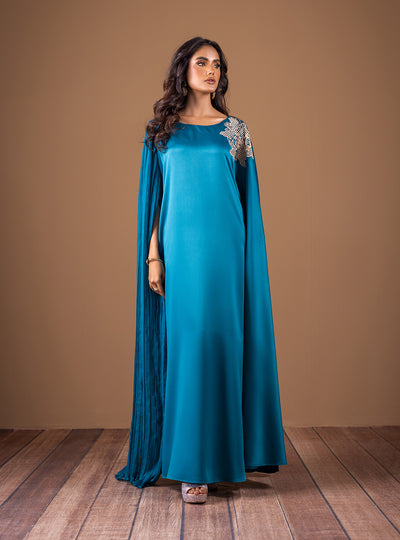 Zainab Chottani | The Kaftan Edit | Teal Waves - Formal Dress - available at Maria Faisal in UK and USA.
