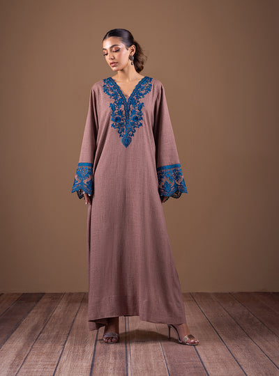 Zainab Chottani | The Kaftan Edit | Captivating Coffee - Formal Dress - available at Maria Faisal in UK and USA.