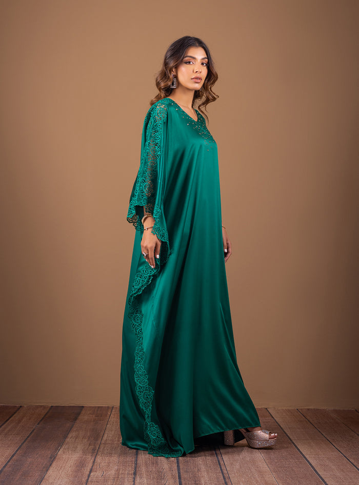 Zainab Chottani | The Kaftan Edit | Emerald Wishes - Formal Dress - available at Maria Faisal in UK and USA.