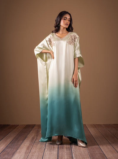 Zainab Chottani | The Kaftan Edit | Aqua Flame - Formal Dress - available at Maria Faisal in UK and USA.