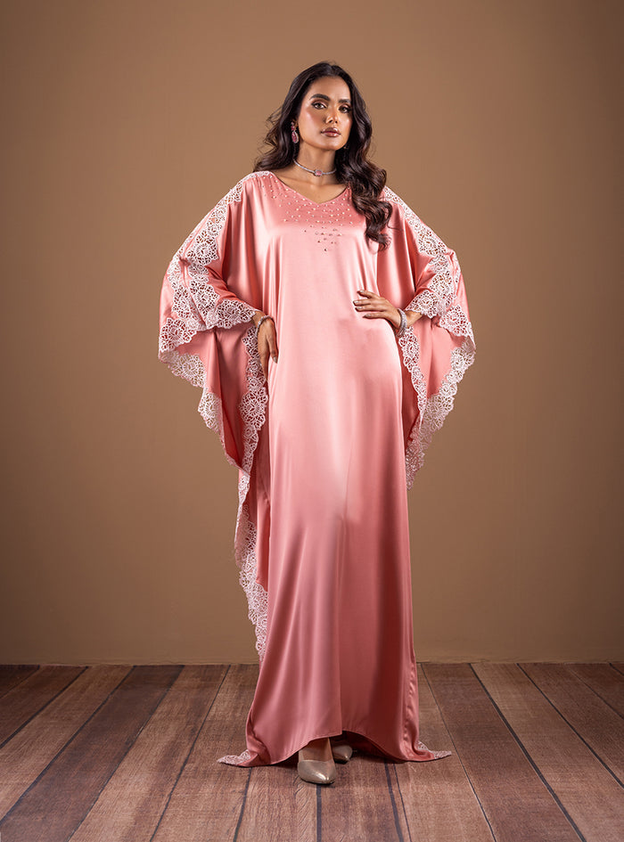 Zainab Chottani | The Kaftan Edit | Coral Blossom - Formal Dress - available at Maria Faisal in UK and USA.