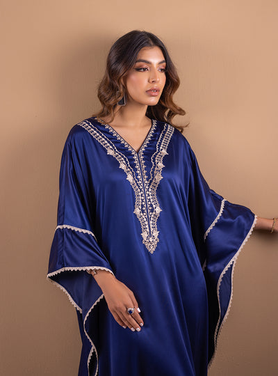 Zainab Chottani | The Kaftan Edit | Deep Blue Blossom - Formal Dress - available at Maria Faisal in UK and USA.