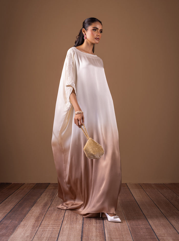 Zainab Chottani | The Kaftan Edit | Champagne Flame - Formal Dress - available at Maria Faisal in UK and USA.