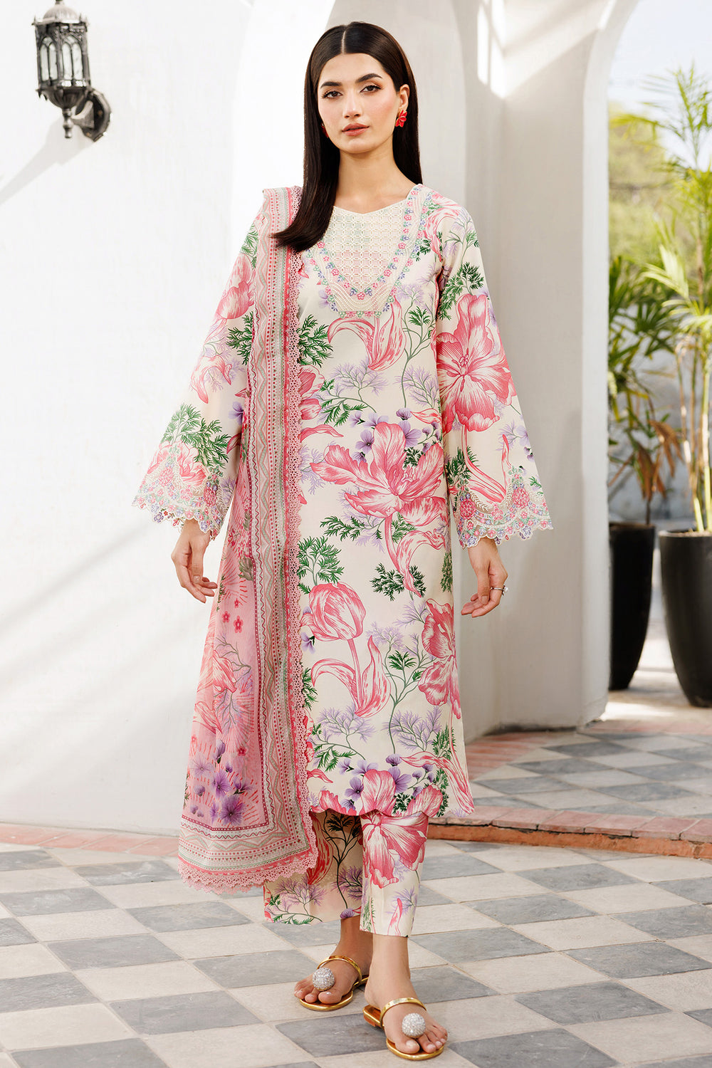 Farasha | Printed Essentials | Ivory Petal - Ladies Clothes - Maria Faisal