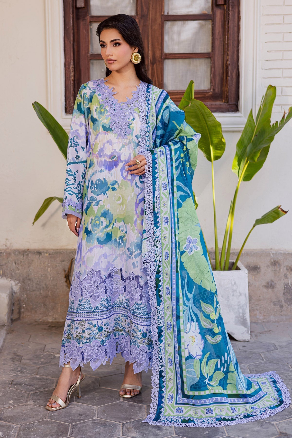 Nureh | Rania Prints | NR-07 - Casual Dress - available at Maria Faisal in UK and USA.