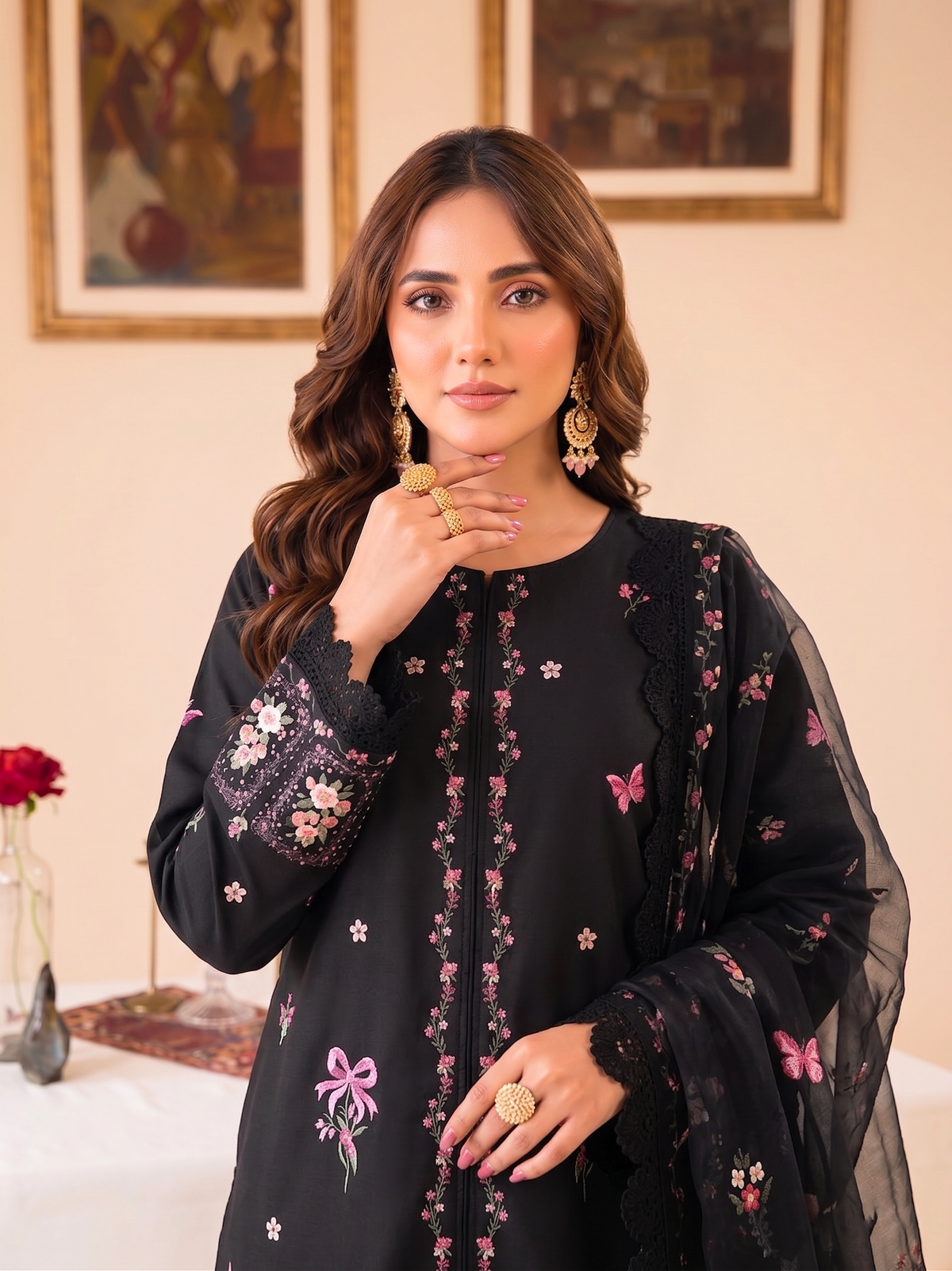 Faiza Faisal | FNF Printed Lawn | FLORAL NOIR - Casual Dress - available at Maria Faisal in UK and USA.
