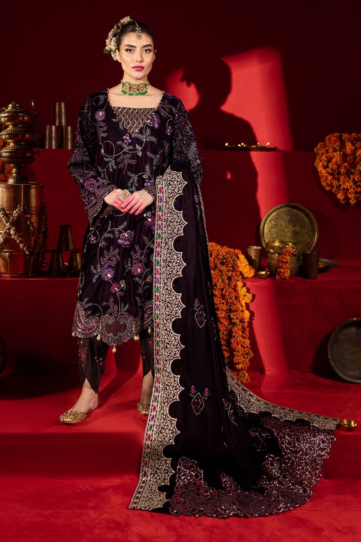 Nureh | Maya Velvet | NW-91 - Formal Dress - available at Maria Faisal in UK and USA.