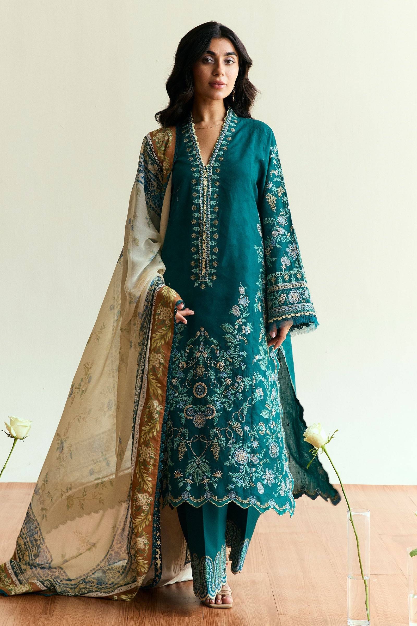zara shahjahan green dress | Coco Eid Edit | Marigold-D4 zara shahjahan luxury lawn 2022