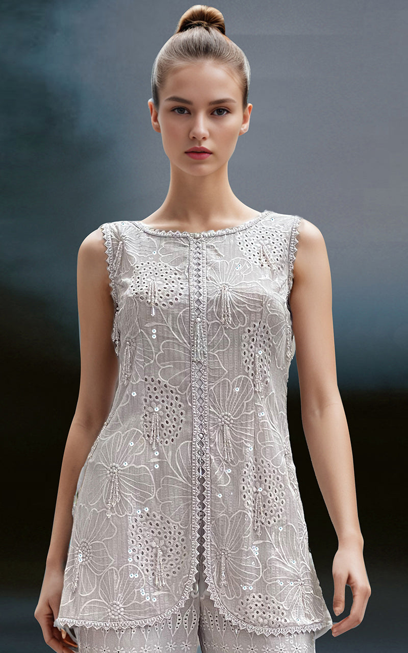 Threads and Motifs | Formal Dresses 25 | Chiffon Chikankari Embroidered Top with Trouser