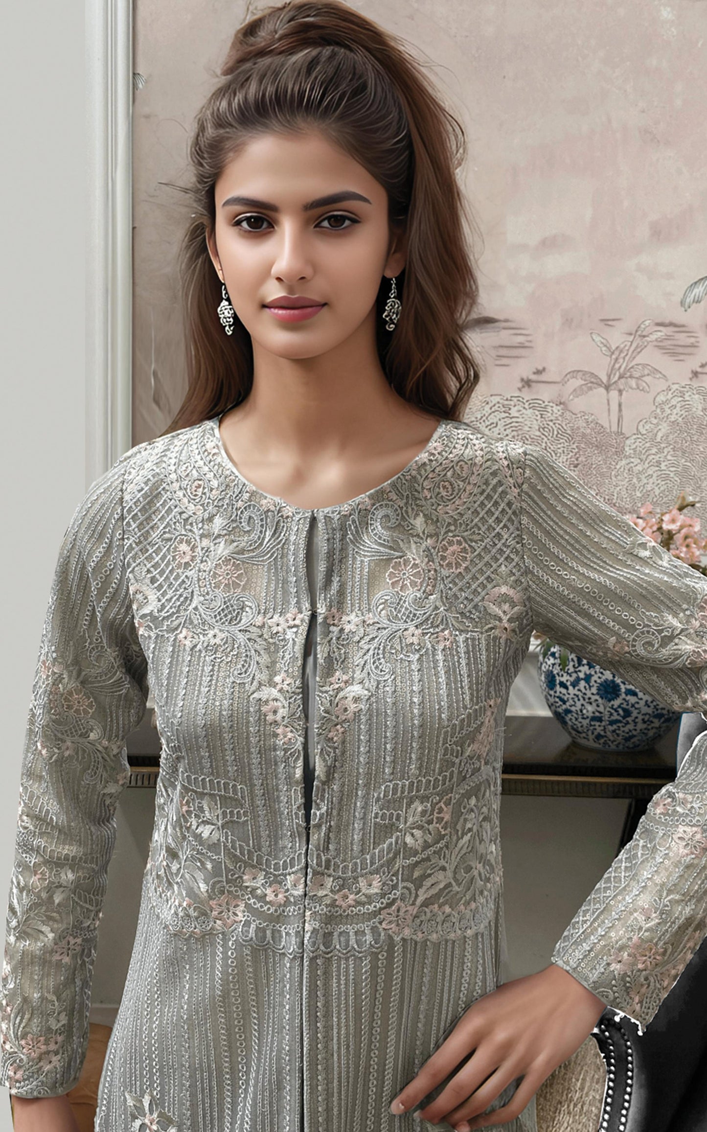 Threads and Motifs | Formal Dresses 25 | Net Embroidered Jacket - Ladies Clothes - Maria Faisal