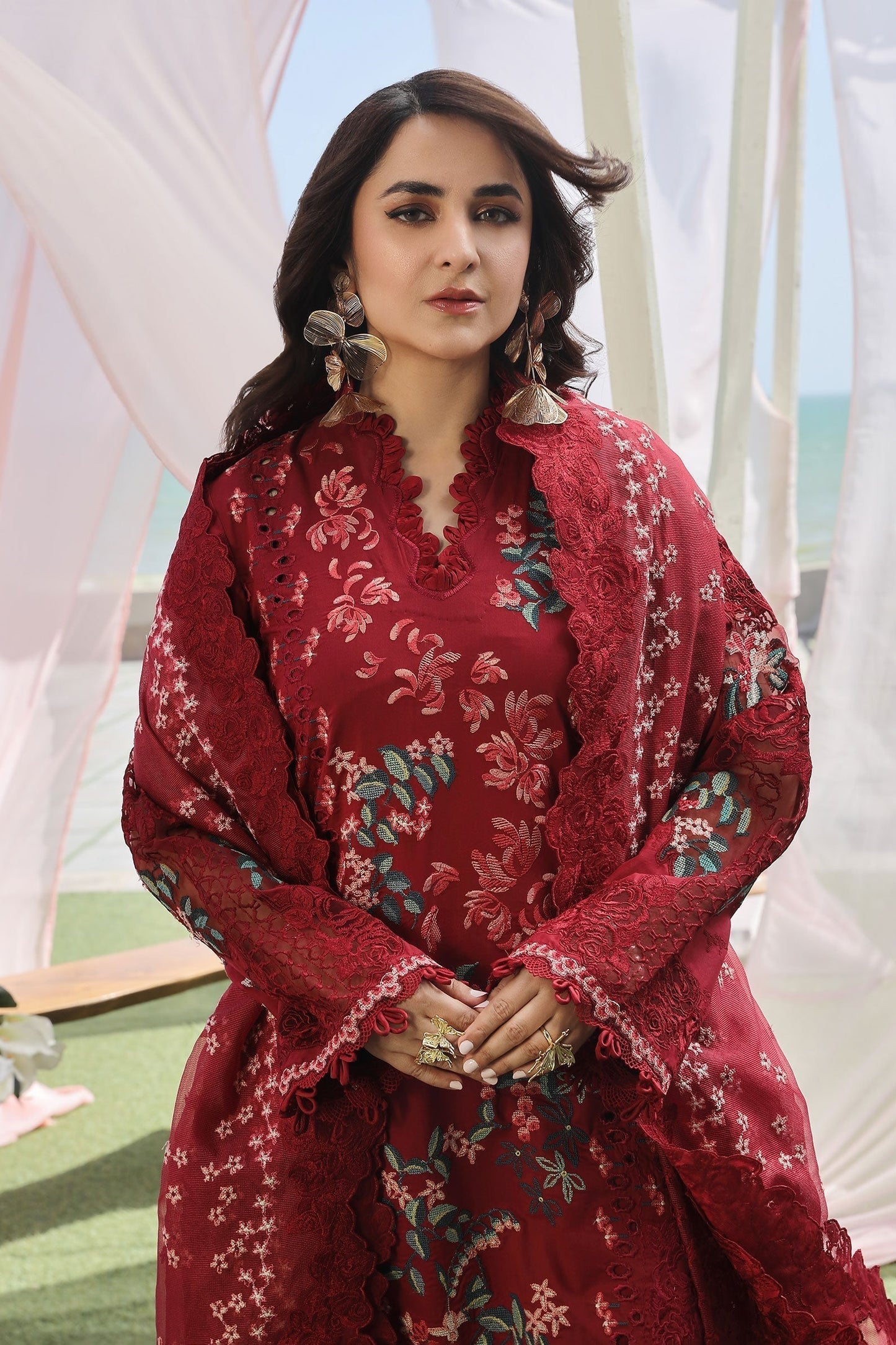 Maryam Hussain | Luxury Lawn 24 | CRIMSON - Waniyas