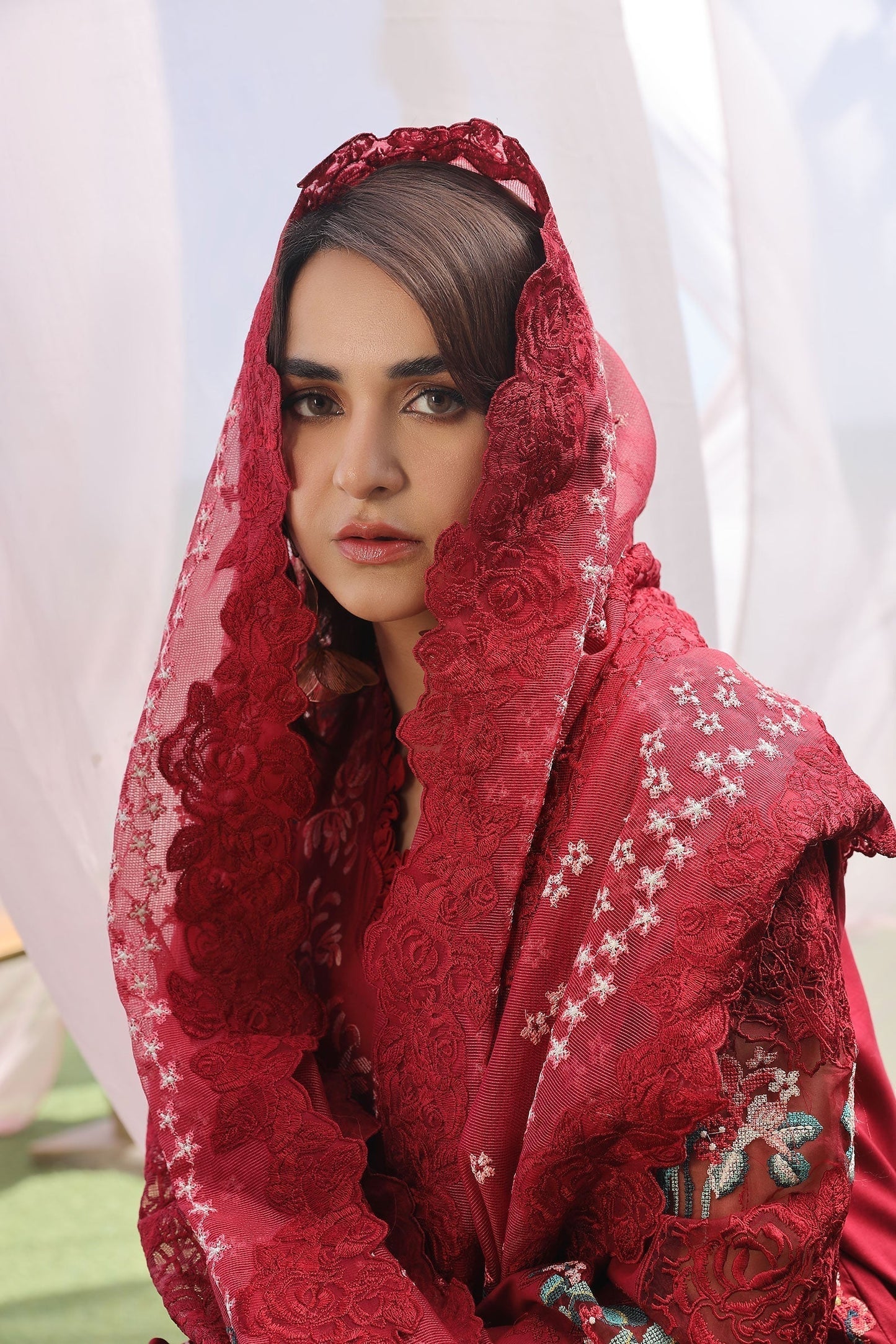 Maryam Hussain | Luxury Lawn 24 | CRIMSON - Waniyas