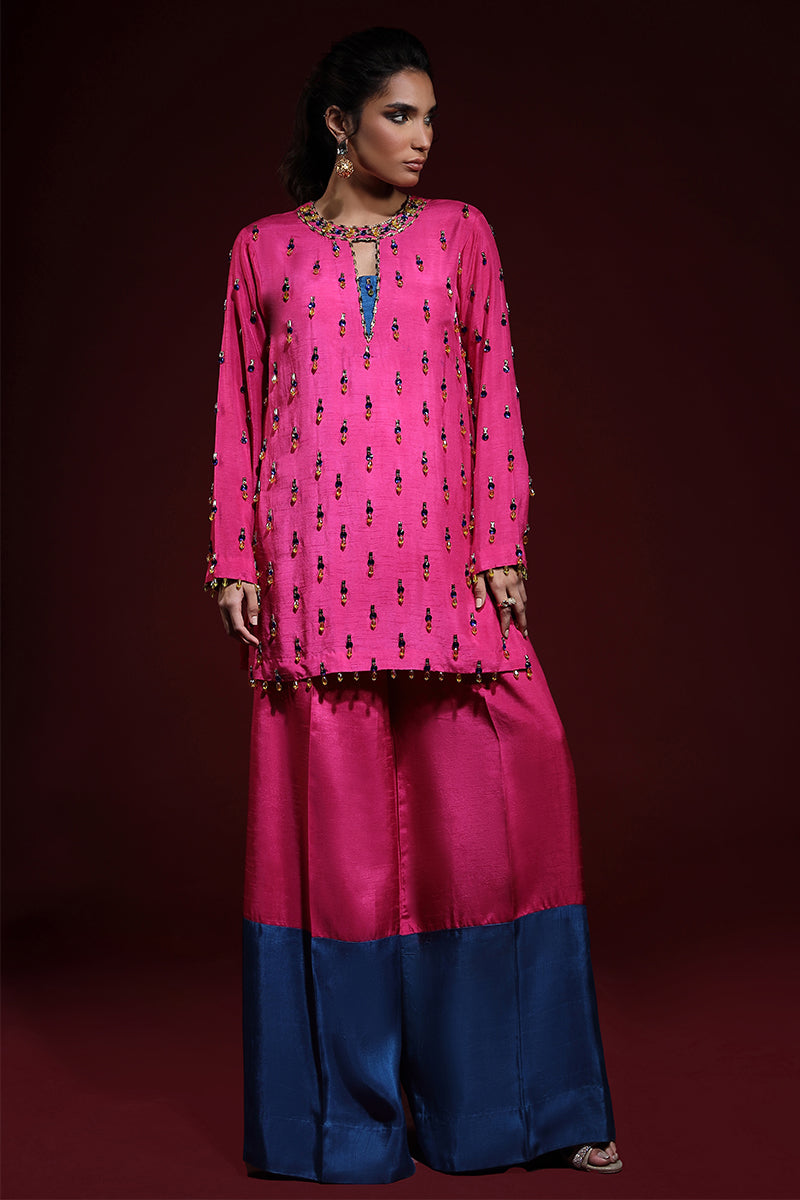 Wardha Saleem | Luxury Pret Fusion Wear | LUXURA (HOT PINK) CORD-SET (2PC) - Ladies Clothes