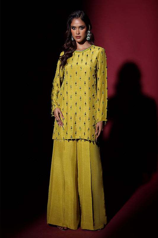 Wardha Saleem | Luxury Pret Fusion Wear | LUXURA (LIME GREEN) CORD-SET (2PC) - Ladies Clothes