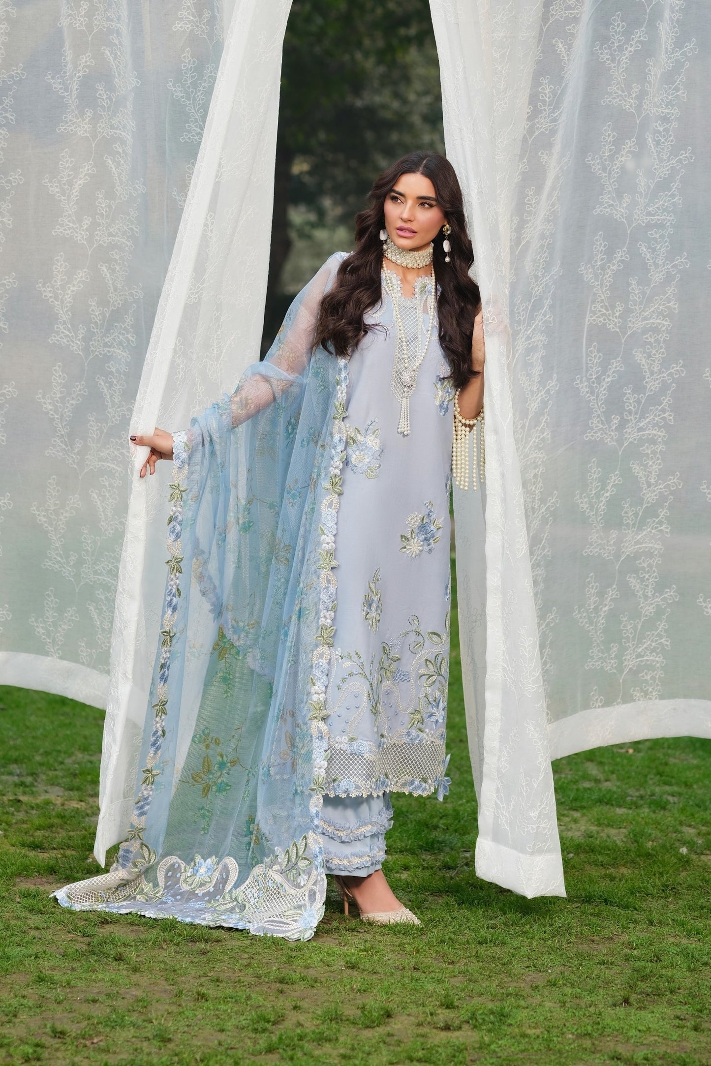 Maryam Hussain | Luxury Lawn 26 | Frost - Luxury Dress - available at Maria Faisal in UK and USA.