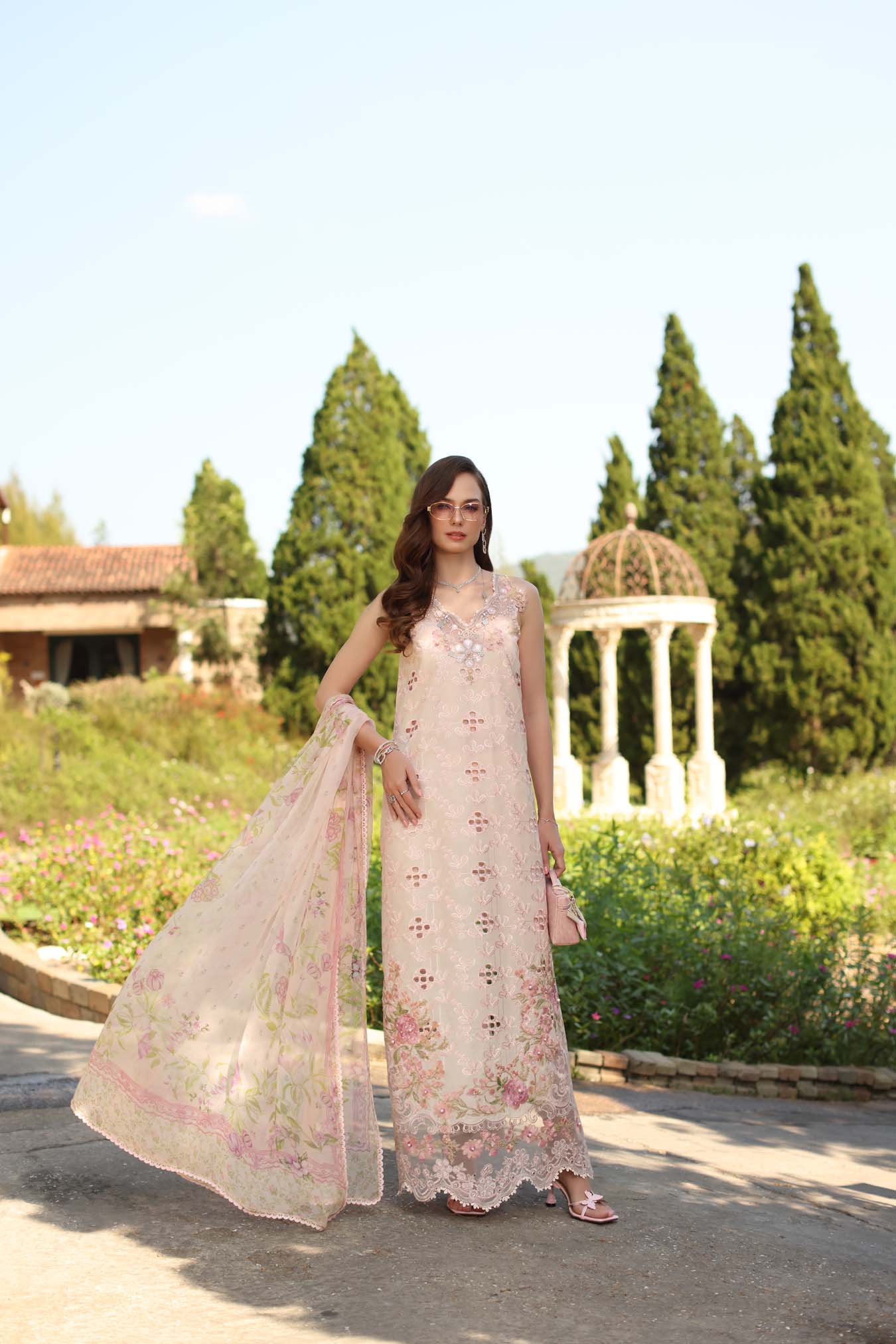 Saadia Asad | Luxury Eid Schiffli Laserkari 26 | D7 - A - Florine - Luxury Dress - available at Maria Faisal in UK and USA.