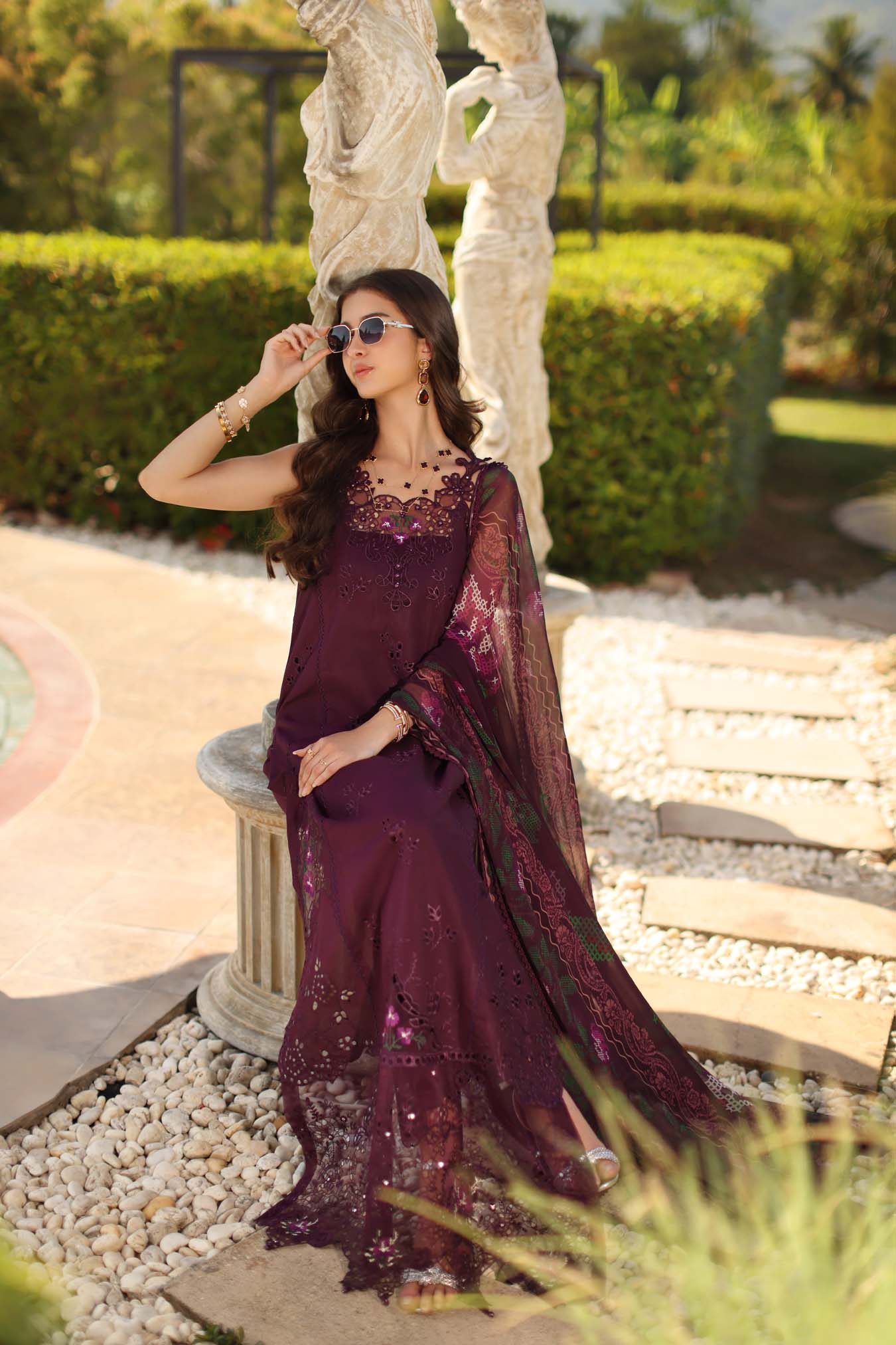 Saadia Asad | Luxury Eid Schiffli Laserkari 26 | D8 - B - Selene - Luxury Dress - available at Maria Faisal in UK and USA.