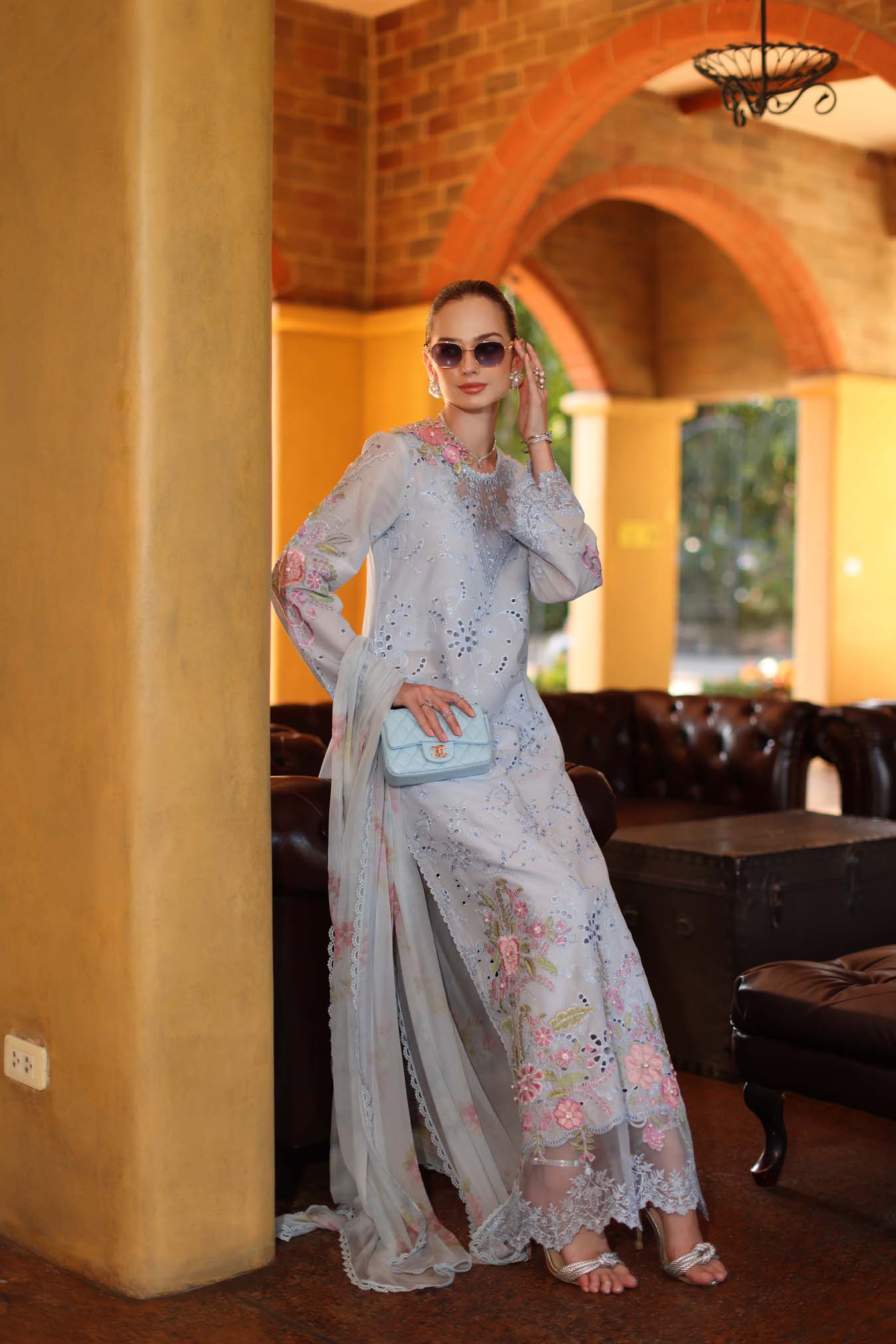 Saadia Asad | Luxuru Eid Schiffli Laserkari 26 | D10 - B - Roselle - Luxury Dress - available at Maria Faisal in UK and USA.