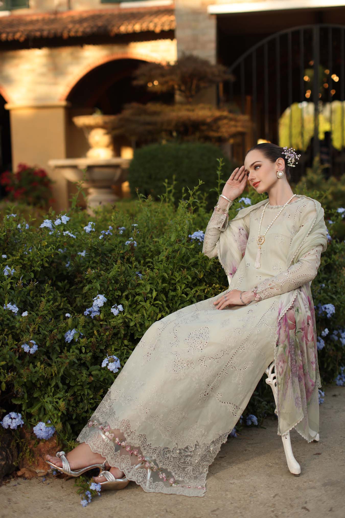 Saadia Asad | Luxury Eid Schiffli Laserkari 26 | D2 - B - Aloura - Luxury Dress - available at Maria Faisal in UK and USA.