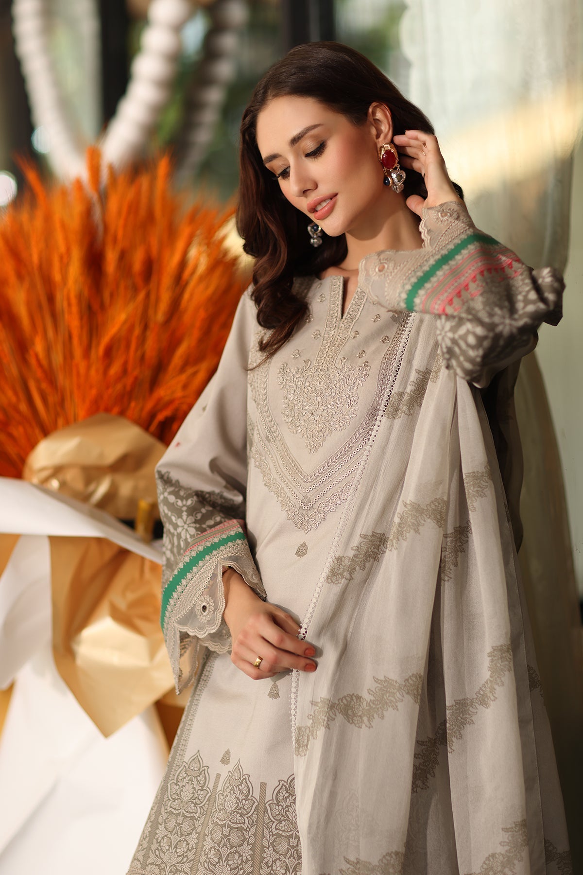 Charizma | Infinity Lawn | 3-PC Unstitched Embroidered Lawn Collection IN6-01 - Luxury Dress - available at Maria Faisal in UK and USA.