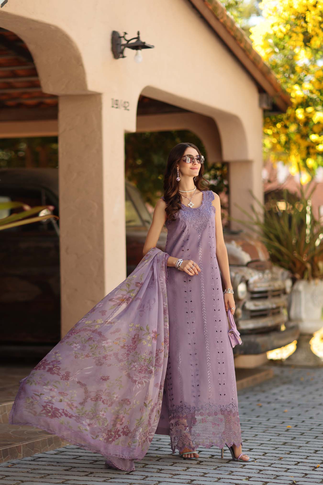 Noor by Saadia Asad | Luxe Chikankari 26 | D4 - A - French Violet - Luxury Dress - available at Maria Faisal in UK and USA.