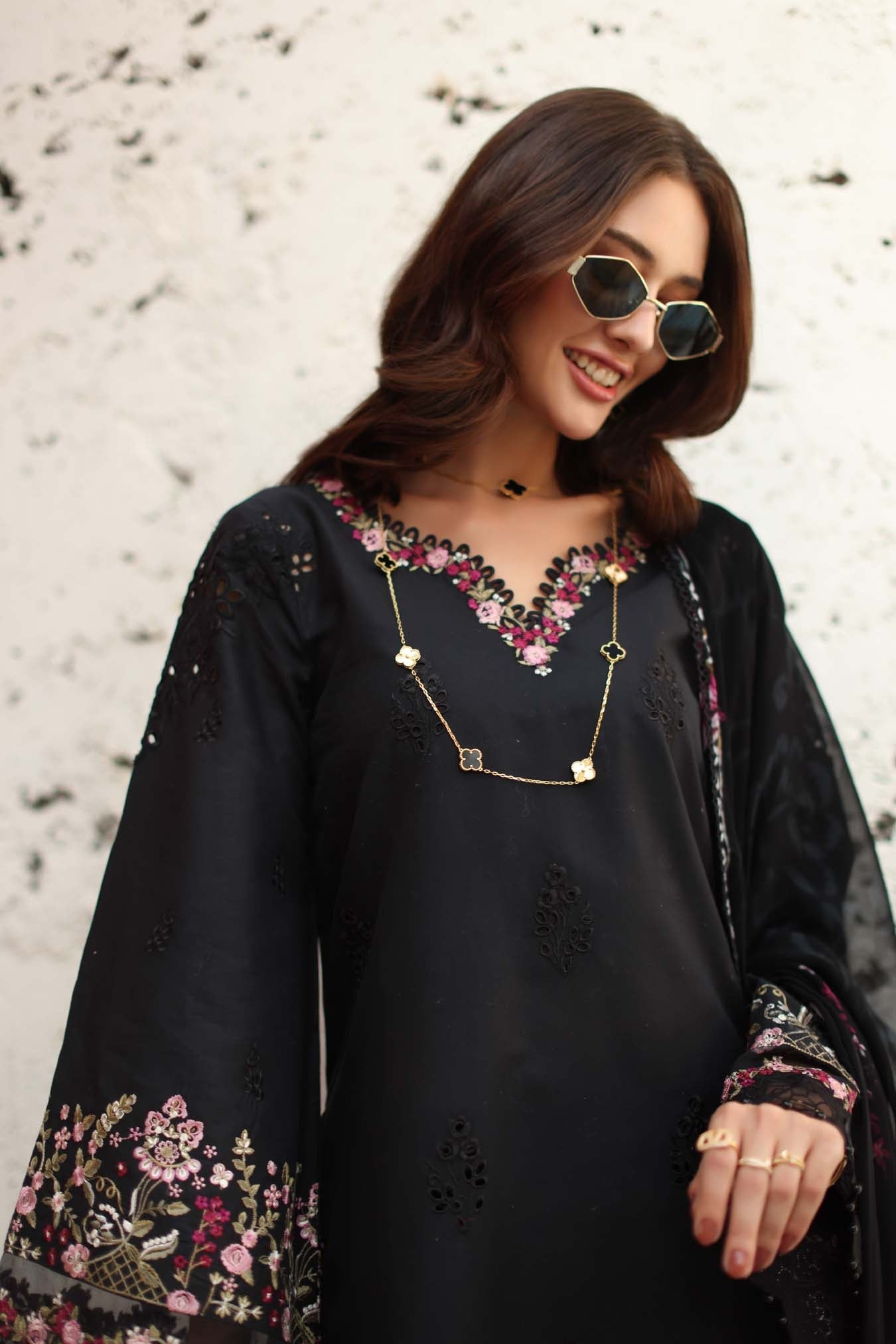 Noor by Saadia Asad | Luxe Chikankari 26 | D1 - B - Midnight Black - Luxury Dress - available at Maria Faisal in UK and USA.