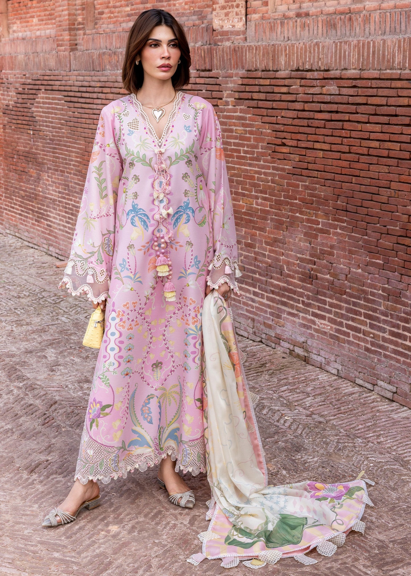 Crimson | Flow Lawn'26 | OUT OF MANY HEARTS - D6A - Festive Dress - available at Maria Faisal in UK and USA.
