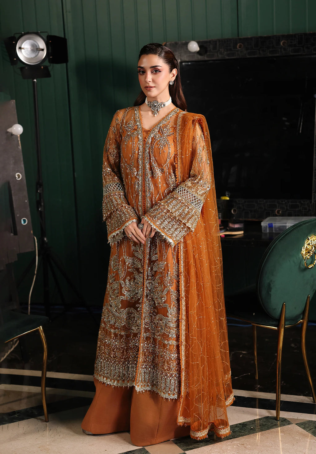 Elaf Premium | Stardom Formal Handwork 25 | ESH-09 SAFFRON - Formal Dress - available at Maria Faisal in UK and USA.