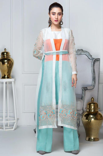 Hana | Eclectic Ready to Wear | Aqua Marine - Designer Dress with Intricate embroidery and embellishments. Shop elegent wedding dress at Maria Faisal.