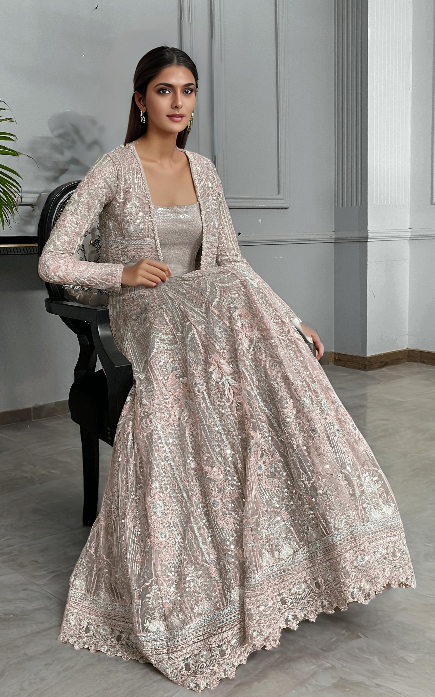 Threads and Motifs | Formal Dresses 25 | Net Embroidered Jacket With Lehenga - Ladies Clothes - Maria Faisal