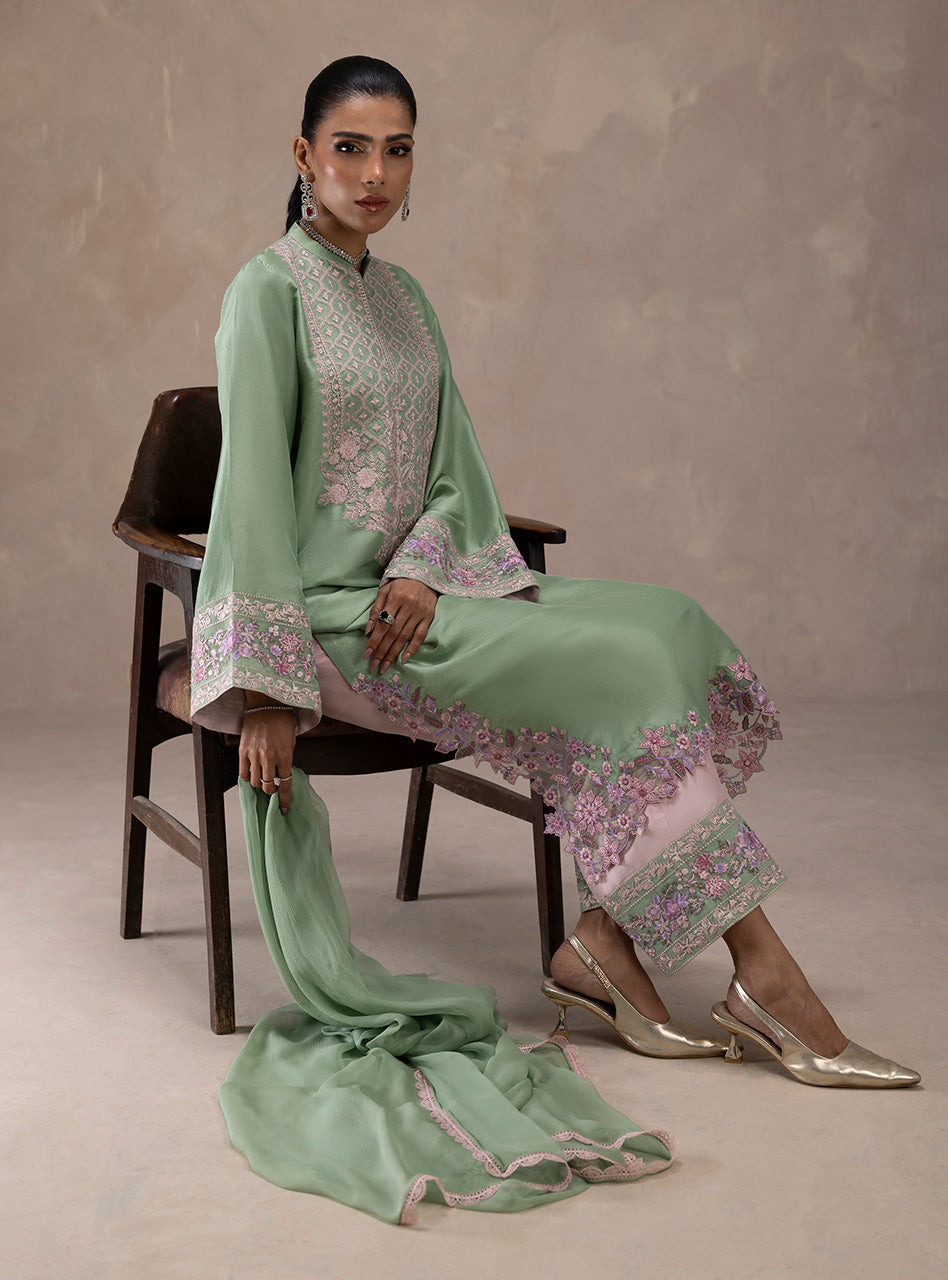 Zainab Chottani | Eid Edit 26 | Mint Bloom - Dress - available at Maria Faisal in UK and USA.