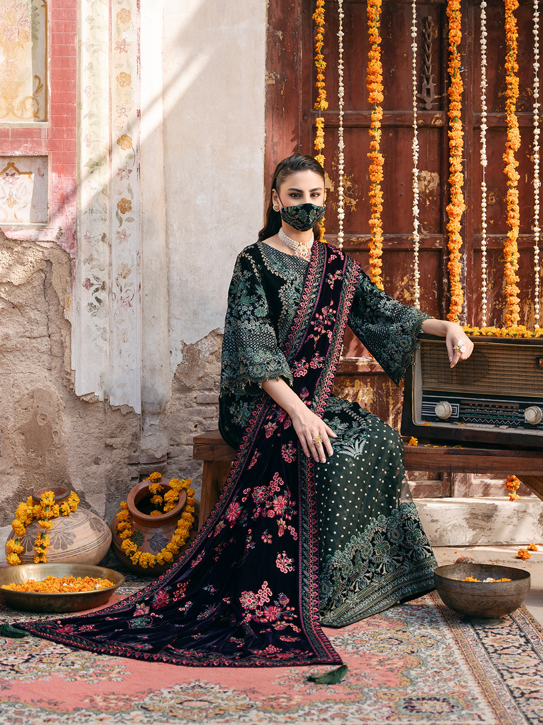 Flossie | Siara Velvet Formals | V-102 - B - Ladies Clothes - Maria Faisal