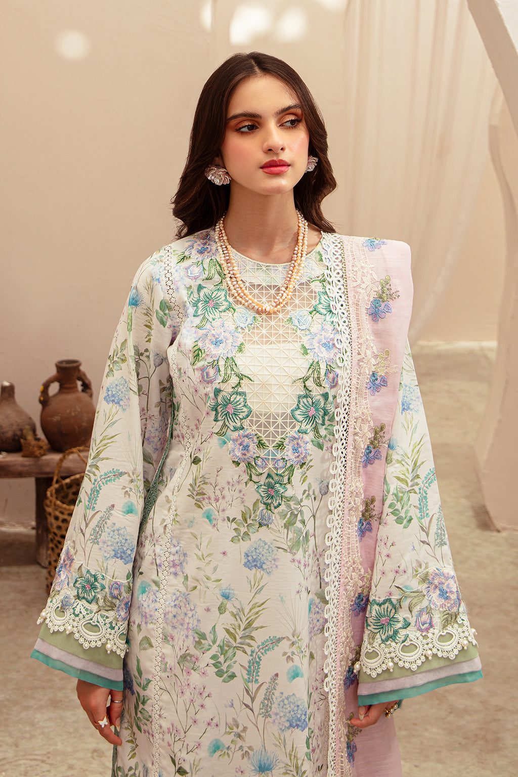 AJR Couture | Alif Affordable Lawn 24 | GLEAM - Designer Dress with Intricate embroidery and embellishments. Shop elegent wedding dress at Maria Faisal.