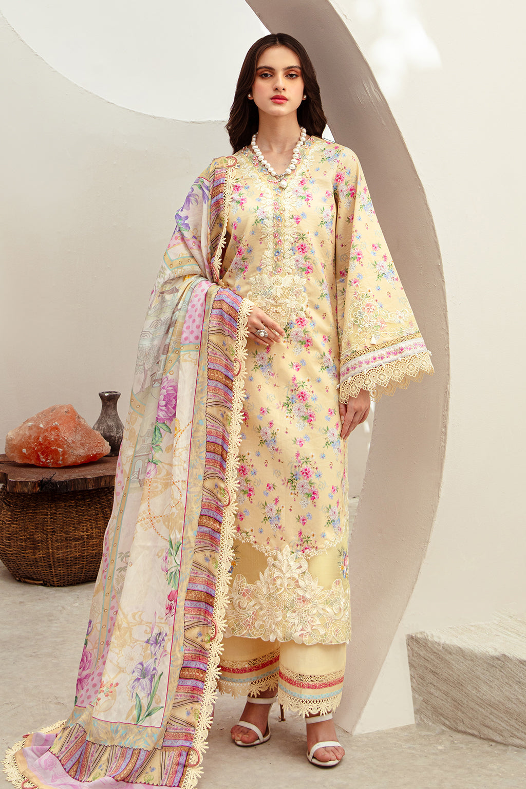 AJR Couture | Alif Affordable Lawn 24 | SUNNY DELIGHT - Designer Dress with Intricate embroidery and embellishments. Shop elegent wedding dress at Maria Faisal.
