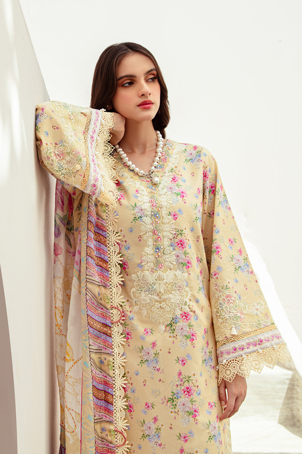 AJR Couture | Alif Affordable Lawn 24 | SUNNY DELIGHT - Designer Dress with Intricate embroidery and embellishments. Shop elegent wedding dress at Maria Faisal.