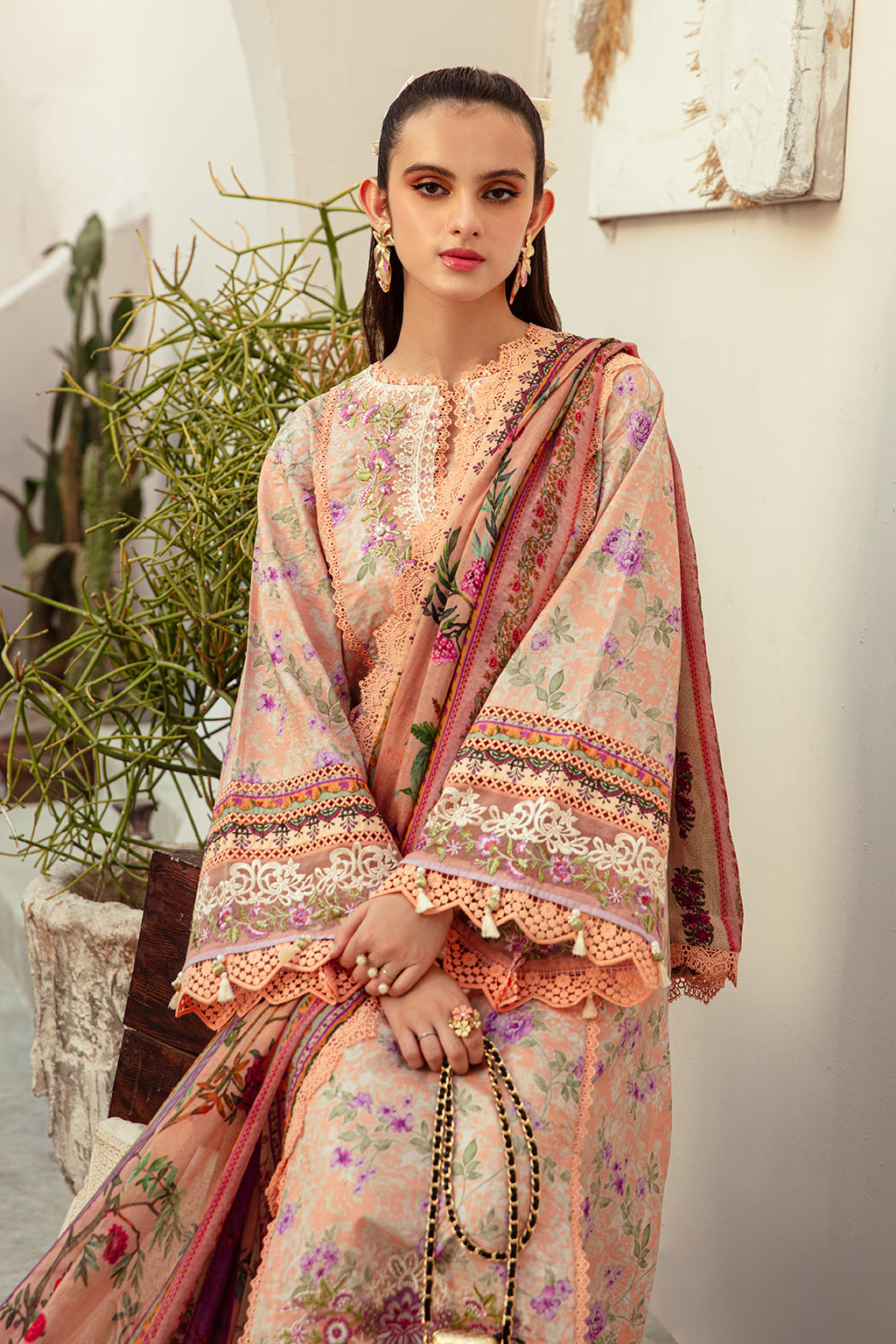 AJR Couture | Alif Affordable Lawn 24 | CORAL BLUSH - Designer Dress with Intricate embroidery and embellishments. Shop elegent wedding dress at Maria Faisal.