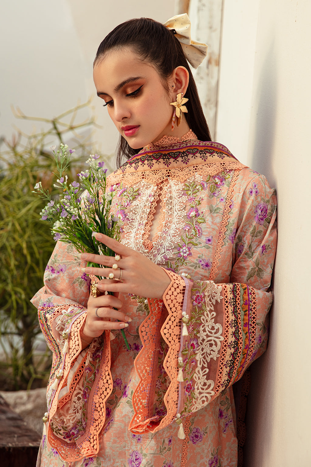 AJR Couture | Alif Affordable Lawn 24 | CORAL BLUSH - Designer Dress with Intricate embroidery and embellishments. Shop elegent wedding dress at Maria Faisal.