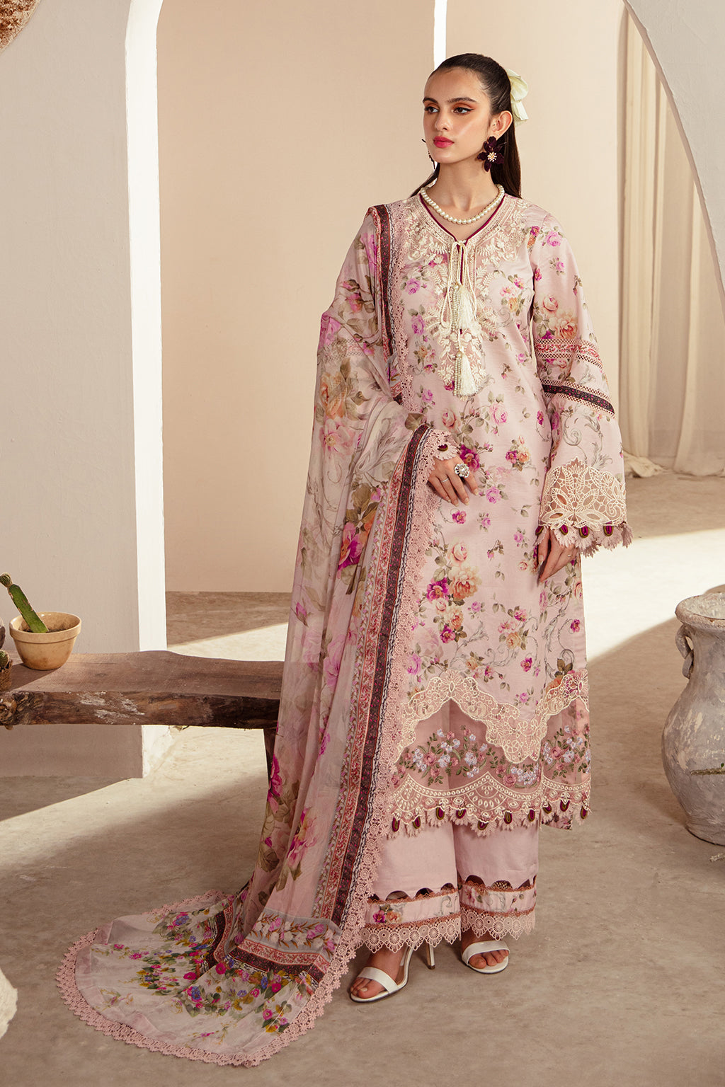 AJR Couture | Alif Affordable Lawn 24 | ROSELLA - Designer Dress with Intricate embroidery and embellishments. Shop elegent wedding dress at Maria Faisal.