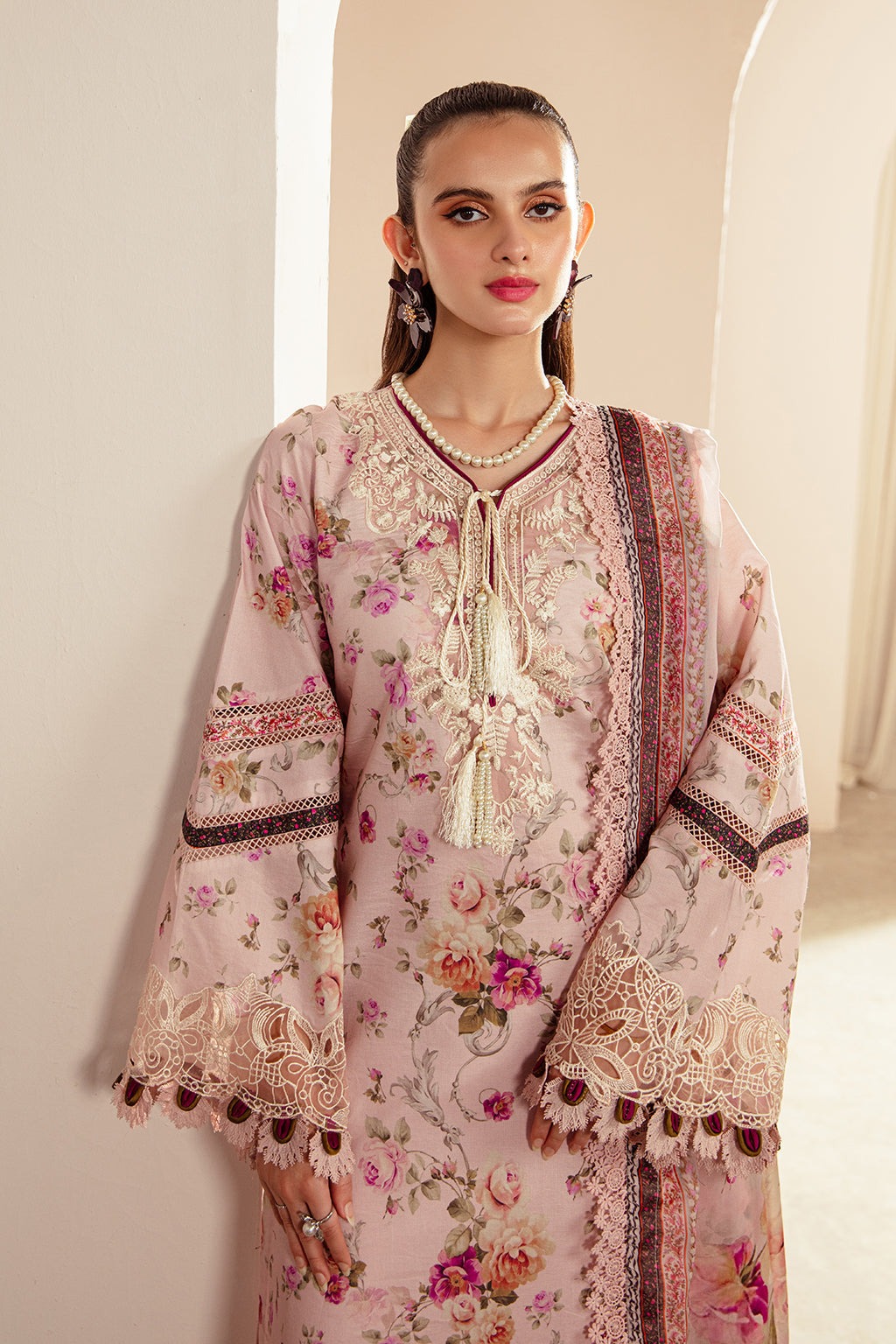 AJR Couture | Alif Affordable Lawn 24 | ROSELLA - Designer Dress with Intricate embroidery and embellishments. Shop elegent wedding dress at Maria Faisal.