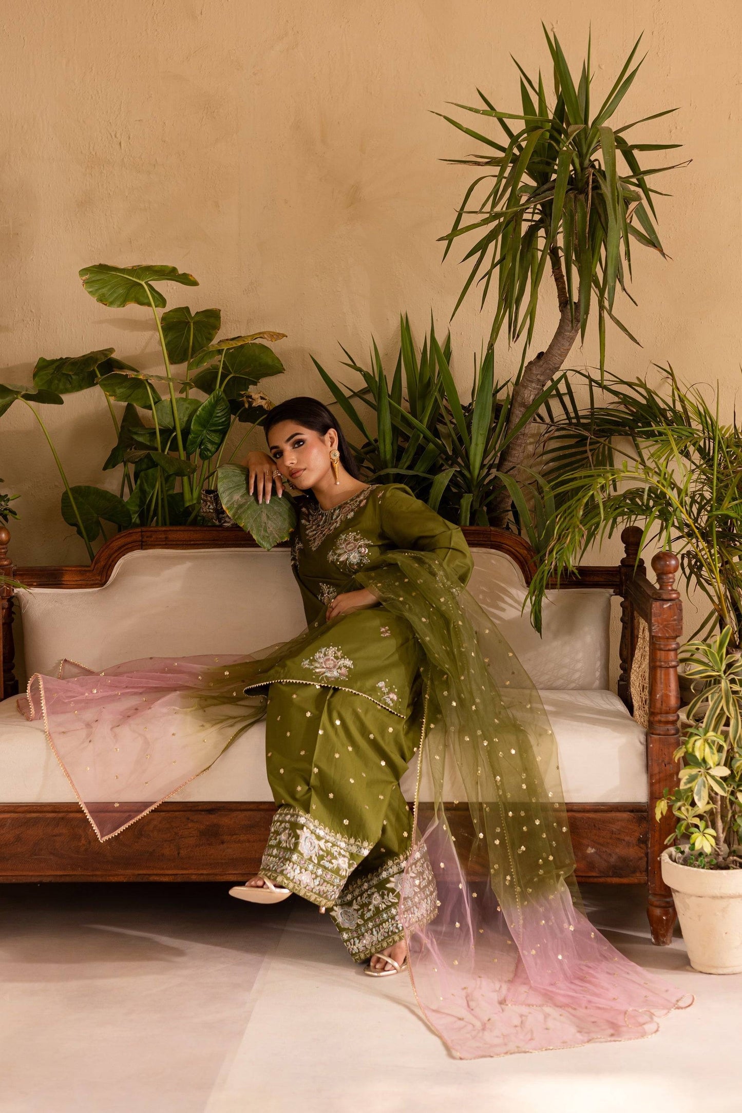 Batik | Nyra Embroidered Summer Solids | Farshi Green by Maria Faisal - Registered Vendor of : Batik - type : Ladies Clothes - 100% original wedding dresses