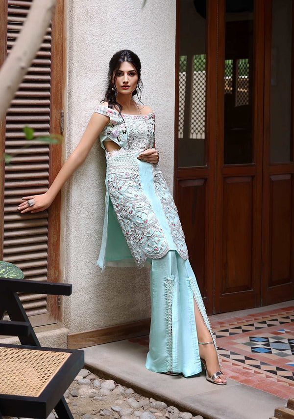 Layla Chatoor | Luxury Pret | Tiffany Blue - Luxury Dress - available at Maria Faisal in UK and USA.