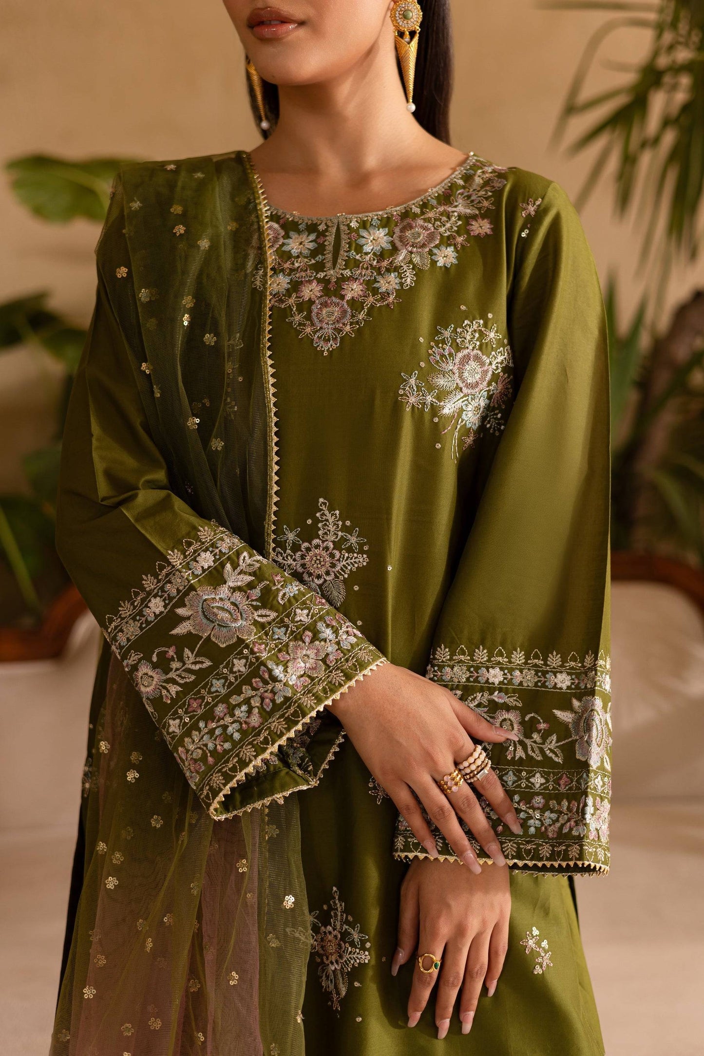 Batik | Nyra Embroidered Summer Solids | Farshi Green by Maria Faisal - Registered Vendor of : Batik - type : Ladies Clothes - 100% original wedding dresses