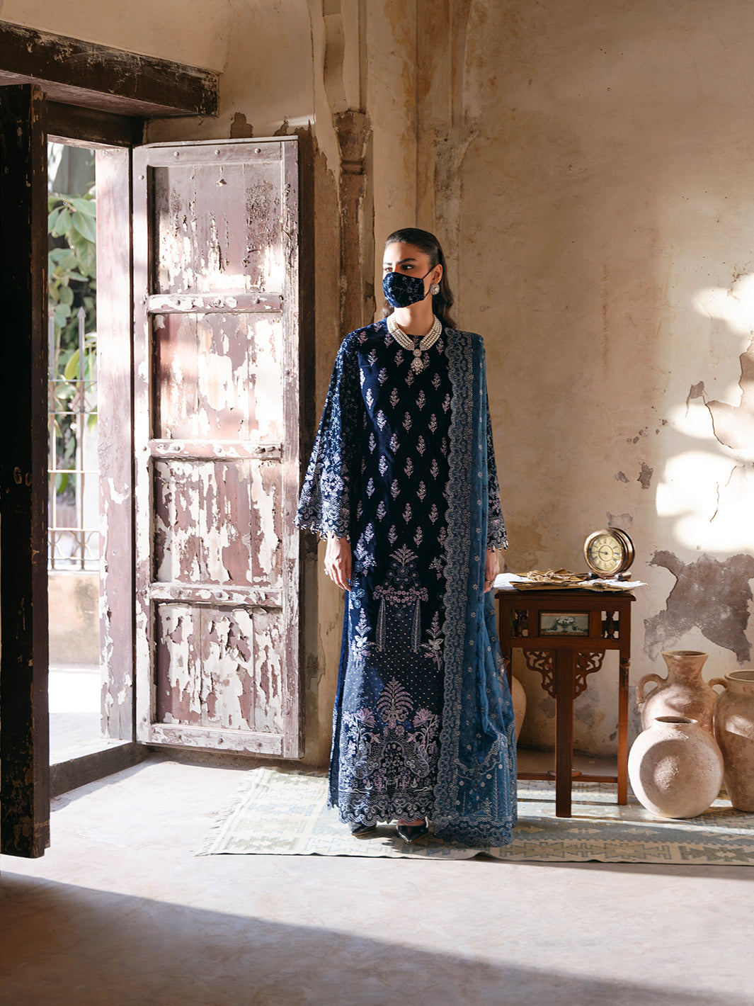 Flossie | Siara Velvet Formals | V-105 - B - Ladies Clothes - Maria Faisal