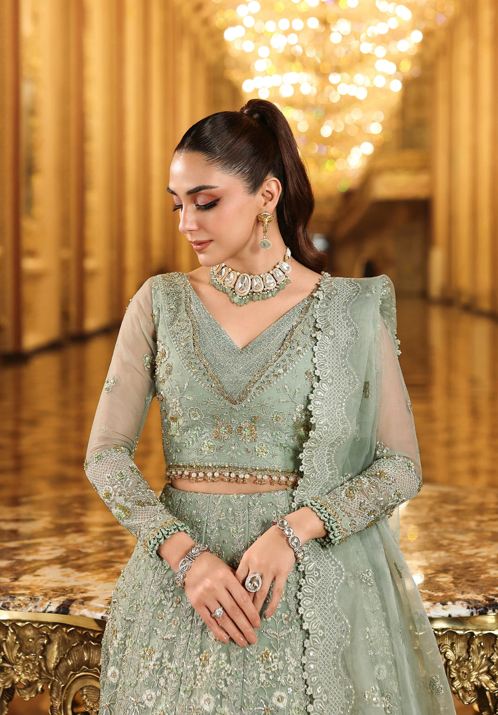 Elaf Premium | Stardom Formal Handwork 25 | ESH-03 LIME LIGHT - Formal Dress - available at Maria Faisal in UK and USA.