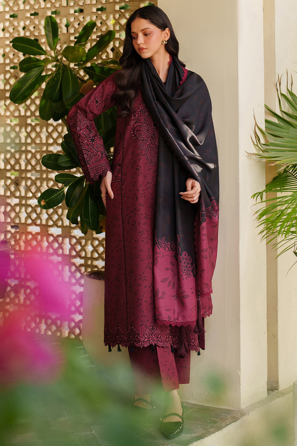 Farasha | Meline Premium Viscose 25 | Sable Bloom - Luxury Dress - available at Maria Faisal in UK and USA.