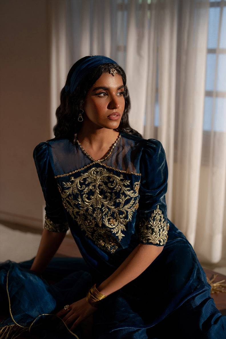 Caia | Luxury Velvet Edit 25 | Roselle (Blue) by Maria Faisal - Registered Vendor of : Caia - type : Ladies Clothes - 100% original wedding dresses